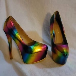 Rainbow platform heels.
